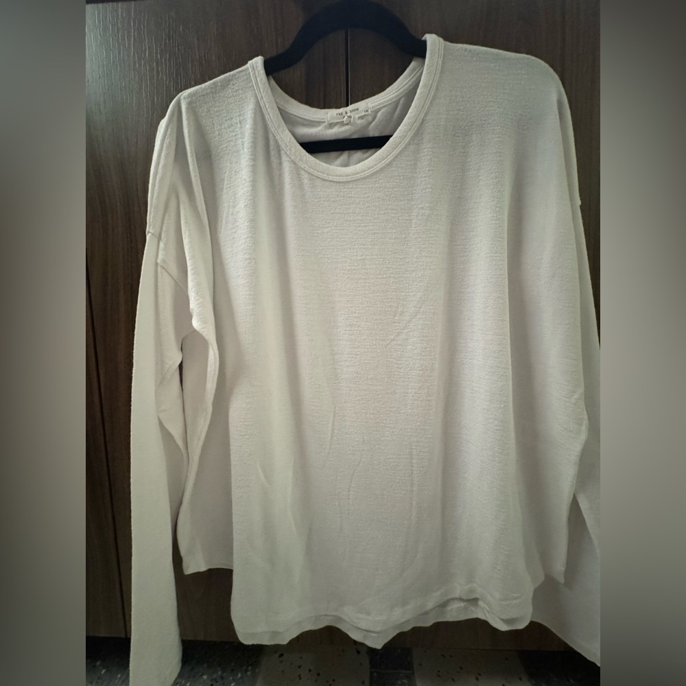 RAG& BONE NEW YORK SLUB LONGSLEEVE TEE- SIZE L- WHITE- GREAT CONDITION - Picture 1 of 4